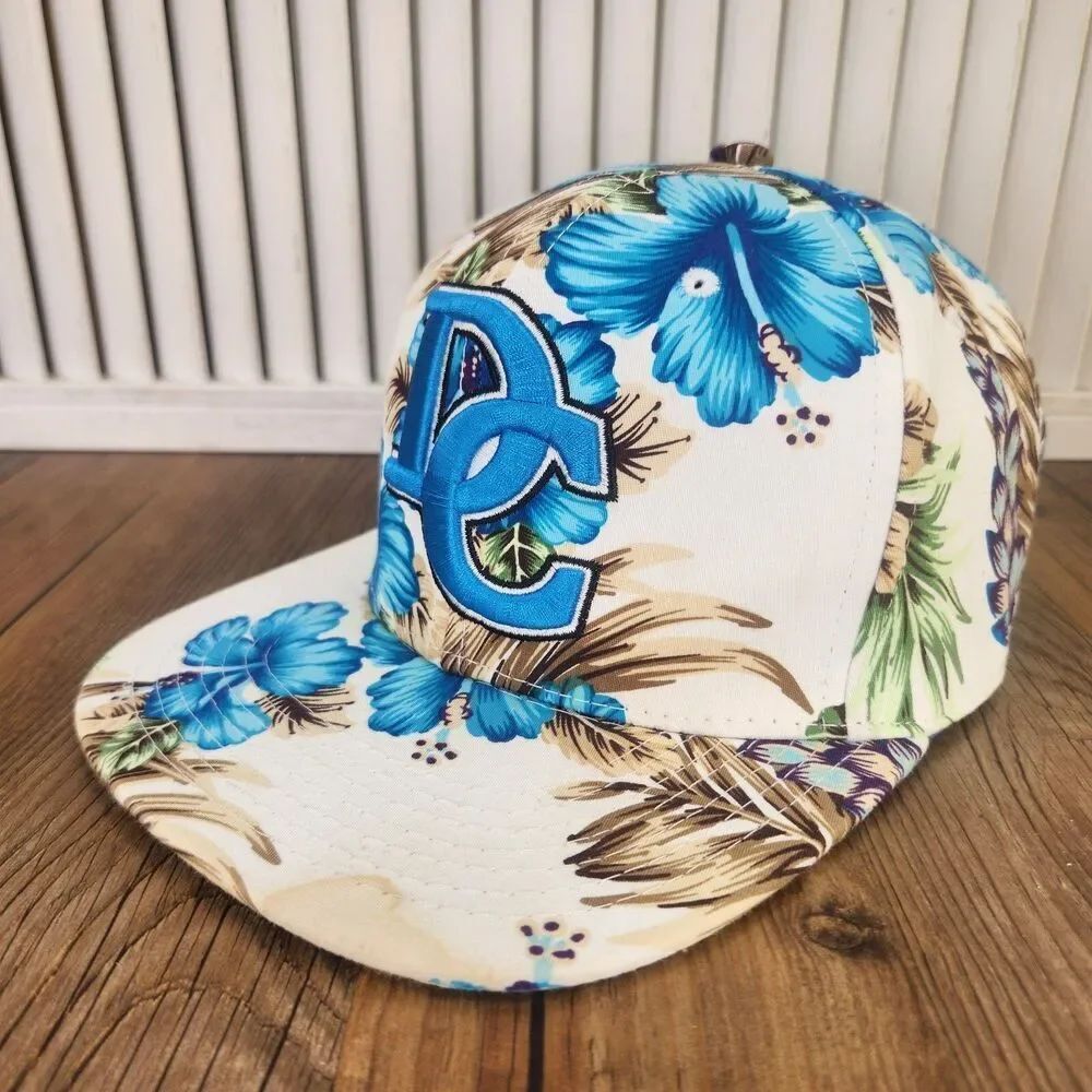 Washington D.C. Floral Blue Hibiscus Snapback Hat Cap Multi Tropical Embroidered